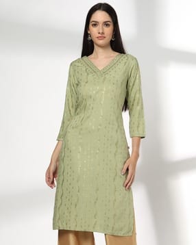 avaasa mix n' match Women Printed V-Neck Straight Kurta-picture-38