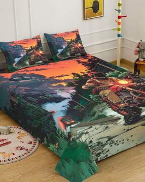 klotthe 130 GSM Graphic Print King Size Bedsheet with Pillow Cover-picture-10