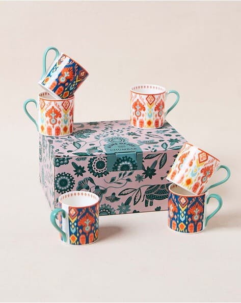 CHUMBAK Ikat Tea Mugs Gift Set of 6 Multi-Piece Sets