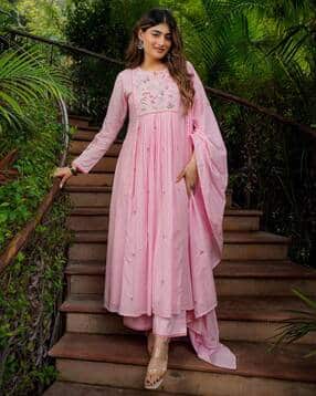 indie picks Women Embroidered Anarkali Kurta with Trousers & Dupatta-picture-19