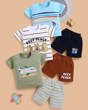 Boys Printed Set of 3 Shorts & T-Shirt Set-image-0