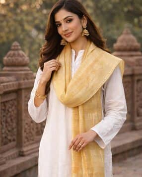 Banarasi Silk Dupatta with Zari Weaving-image-12