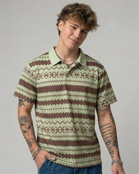 NEONOMAD Men Printed Regular Fit Polo T-Shirt with Short Sleeves