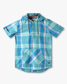 point cove Boys Checked Relaxed Fit Hooded Shirt-picture-31