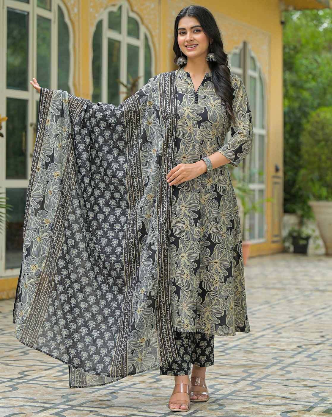 Women Floral Print Straight Kurta with Pants & Dupatta