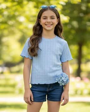 v-mart Girls Ribbed Regular Fit Round-Neck Top-picture-11
