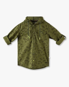 point cove Boys Printed Relaxed Fit Hooded Shirt-picture-28