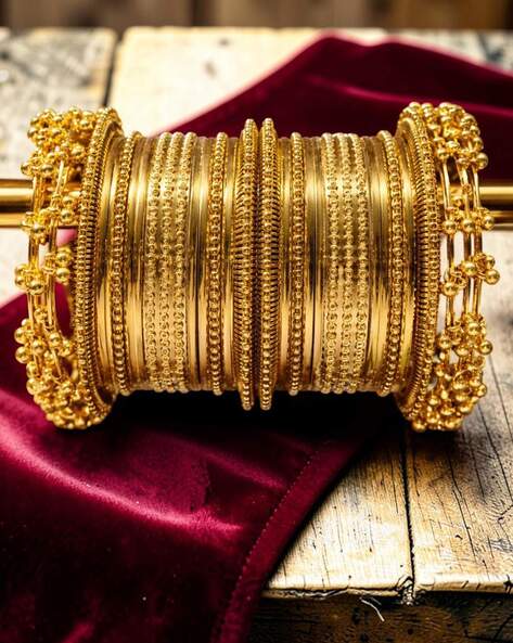 Oomph Combo of 30 Antique Gold Kashmiri Bangles