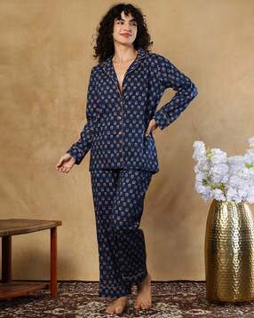 vee pop Women Floral Print Shirt & Pyjamas Set-picture-44