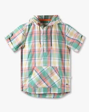 point cove Boys Checked Relaxed Fit Hooded Shirt-picture-12