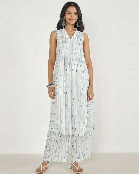 Global Desi Women Striped A-Line Kurta Set