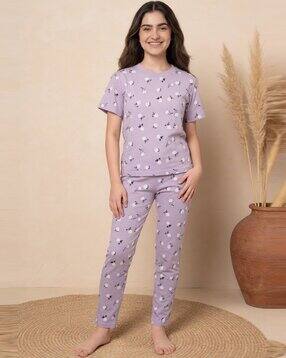 li'l tomatoes Women Floral Print T-Shirt & Pyjamas Set-picture-44