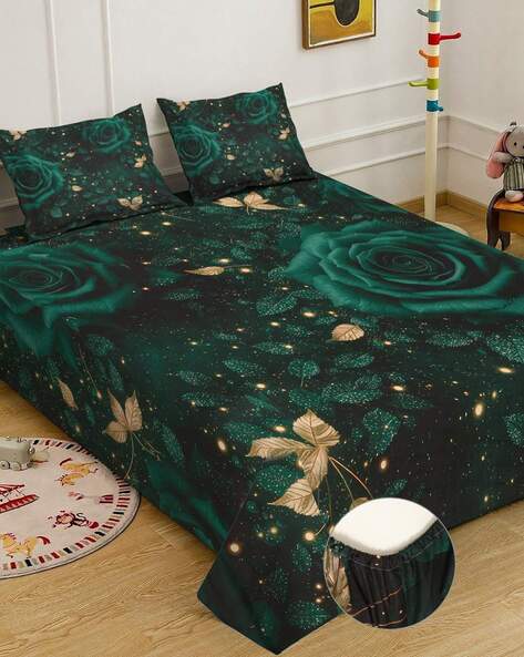KLOTTHE Floral Print King-Size Bedsheet with Pillow Covers