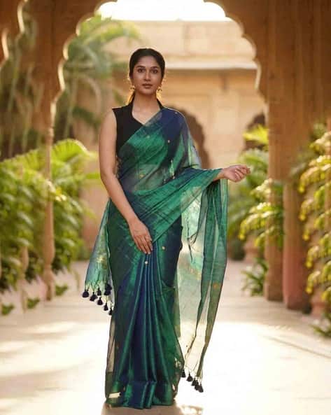 Jinal & Jinal Women Raga Tissue Cotton Saree
