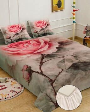 klotthe Floral Print King-Size Bedsheet with Pillow Covers-picture-14
