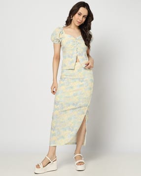 yousta Women Floral Print Pencil Skirt with Slit-picture-18