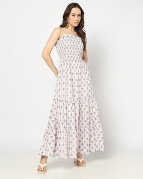 yousta Women Printed Smocked Strappy Maxi Tiered Dress-picture-10