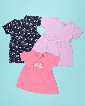v-mart Girls Pack of 3 Printed A-Line Dresses-picture-21