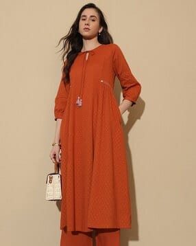 pink fort Women Round-Neck Flared Pant-Suit Set-picture-13