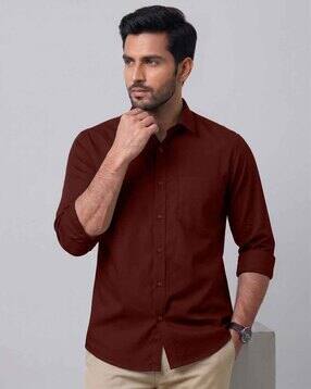 men regular fit spread-collar shirt