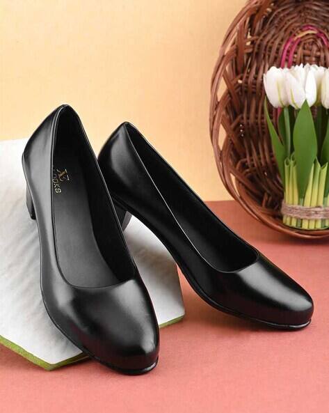 XE LOOKS Women Round-Toe Slip-On Pump Heeled Shoes