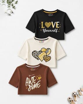 Girls Pack of 3 Printed Relaxed Fit Tops-image-31