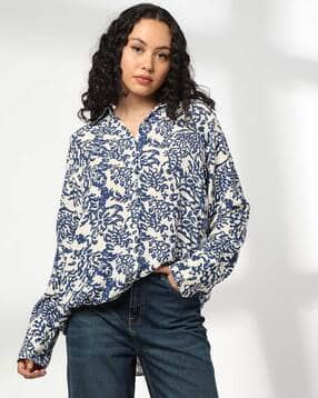 dnmx Women Printed Shirt with High Low Hem-picture-48