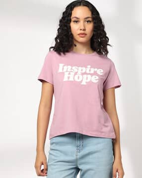dnmx Women Typographic Print Boxy Fit Crew-Neck T-Shirt-picture-42
