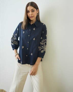 zummer Women Embroidered Regular Fit Spread-Collar Shirt-picture-15