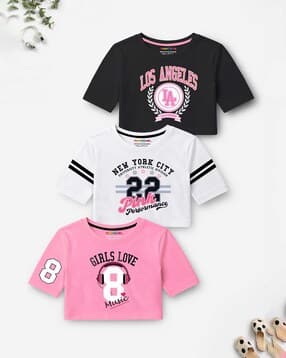 Girls Pack of 3 Printed Relaved Fit Tops-image-37