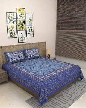 jaipur fabric 300 TC Floral Print King Size Bedsheet with Pillow Covers-picture-29