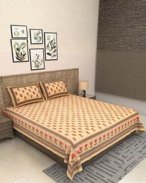 jaipur fabric 300 TC Floral Print King Size Bedsheet with Pillow Covers-picture-45