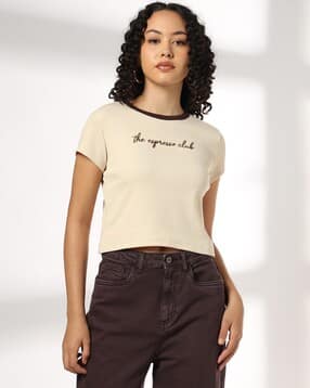 rio Women Ribbed Boxy Fit Crew-Neck T-Shirt-picture-18