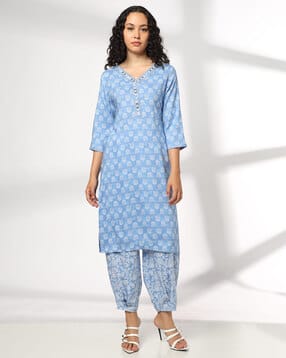 avaasa mix n' match Women Floral Print Straight Kurta & Salwar Set-picture-36