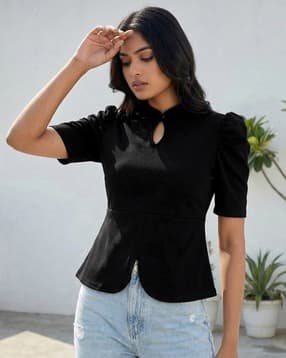 Women Slim Fit Mandarin-Collar Top-image-29