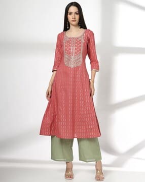 avaasa set Women Patterned A-Line Kurta & Pants Set-picture-46