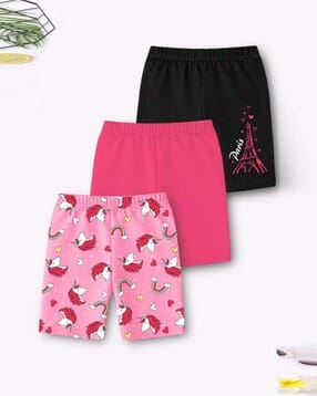 Girls Pack of 3 Printed Slim Fit Shorts -image-16