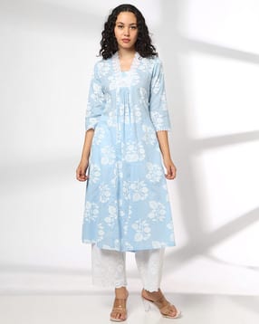 avaasa mix n' match Women Floral Print Flared Kurta with Insert Pocket-picture-22