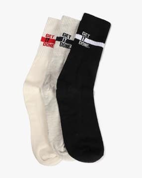 yousta Men Pack of 3 Typographic Print Mid Calf-Length Socks-picture-17