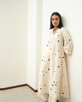 pink fort Women Polka-Dot Print Cotton A-Line Kurta & Trousers Set-picture-35
