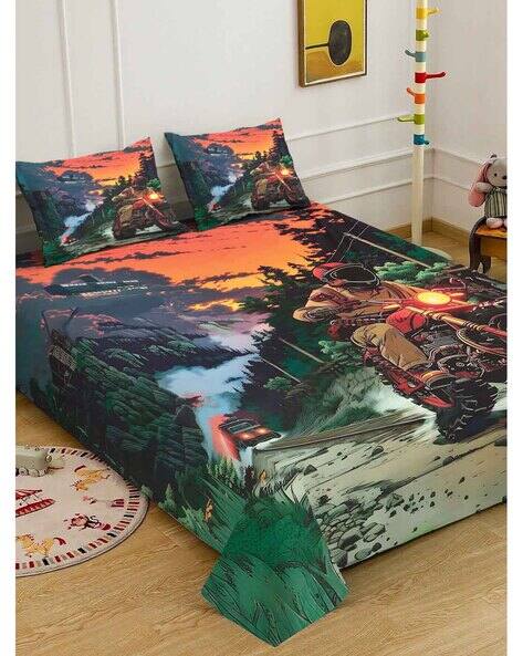 KLOTTHE 250 TC Graphic Printed King Bedsheet with Pillow Covers