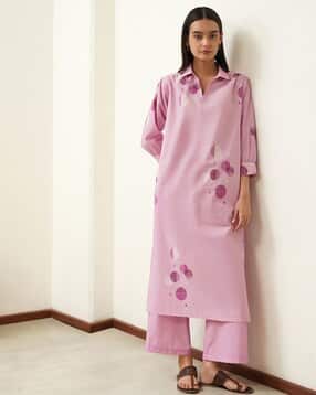 pink fort Women Geometric Print Cotton Kurta & Trousers Set-picture-35