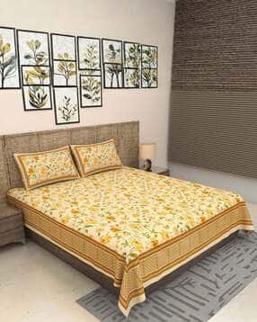 jaipur fabric 300 TC Floral Print King Size Bedsheet with Pillow Covers-picture-46