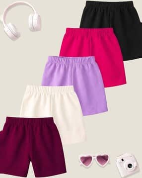 kuchipoo Girls Pack of 5 High-Rise Shorts with Elasticated Waist-picture-21