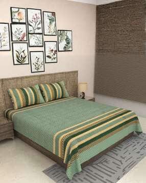 jaipur fabric 300 TC Floral Print King Size Bedsheet with Pillow Covers-picture-32