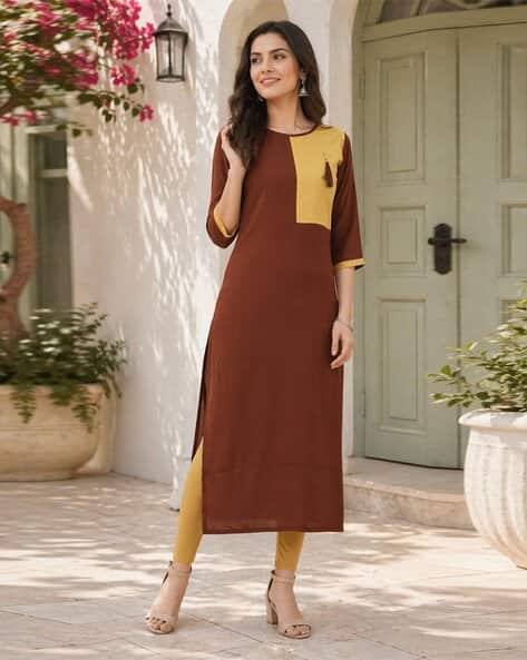 Indie Picks Women Colourblocked Straight Kurta