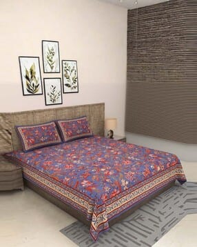 jaipur fabric 300 TC Floral Print King Size Bedsheet with Pillow Covers-picture-47