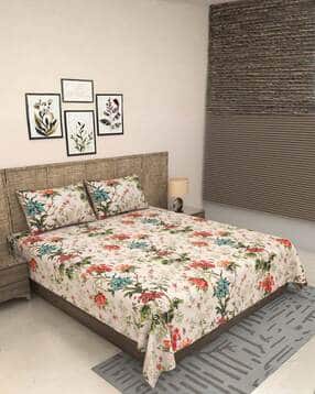 jaipur fabric 300 TC Floral Print King Size Bedsheet with Pillow Covers-picture-19