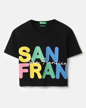 united colors of benetton Girls Typographic Print Cropped Fit Round-Neck T-Shirt-picture-17