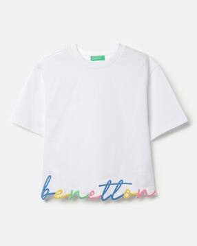 united colors of benetton Girls Logo Embroidered Regular Fit Round-Neck T-Shirt-picture-29
